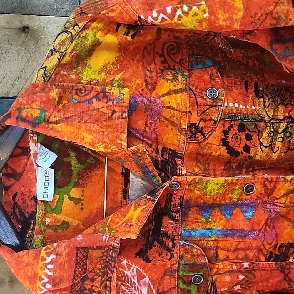 Chico’s Orange Multicolor Corduroy Button Down Long Sleeve Shirt Jacket XL - Picture 5 of 5